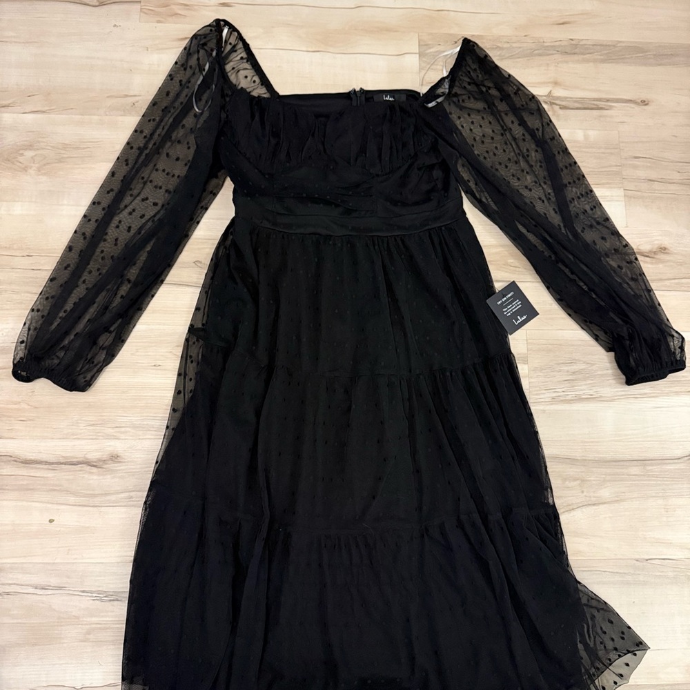 Lulu's Black Polka Dot  Sleeve Cocktail Dress